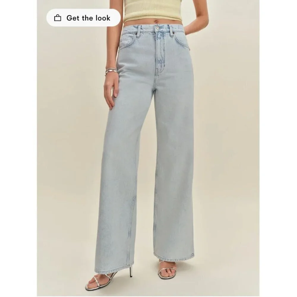 Reformation Cary High Rise Slouchy Wide Leg Jeans Shasta Light Wash Size 32